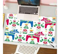 QRFASFZO Mouse Pad 31.5 × 12 inch Extended Large Mouse Mat Desk Pad, Stitched Edges Mousepad,Non-Slip Rubber Base,folk,colorful Trojan horse and floral elements,folk culture model,Gaming Mouse Pad XL