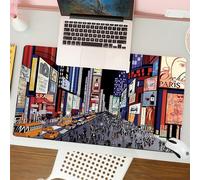 QRFASFZO Mouse Pad 31.5 × 12 inch Extended Large Mouse Mat Desk Pad, Stitched Edges Mousepad,Non-Slip Rubber Base,Vector illustration of a night view of times square in New York (,Gaming Mouse Pad XL
