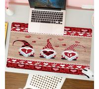 QRFASFZO Mouse Pad 31.5 × 12 inch Extended Large Mouse Mat Desk Pad, Stitched Edges Mousepad,Non-Slip Rubber Base,Valentine's Day theme illustration, three cute gnomes holding lov,Gaming Mouse Pad XL