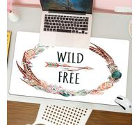 QRFASFZO Mouse Pad 31.5 × 12 inch Extended Large Mouse Mat Desk Pad, Stitched Edges Mousepad,Non-Slip Rubber Base,Feather,Watercolor Wreath Bird Feathers Circle with an Arrow Wild,Gaming Mouse Pad XL