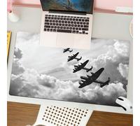 QRFASFZO Mouse Pad 31.5 × 12 inch Extended Large Mouse Mat Desk Pad, Stitched Edges Mousepad,Non-Slip Rubber Base,Airplane,Retro Image of Lancaster Bomber Jets from Battle Roya,Gaming Mouse Pad XL