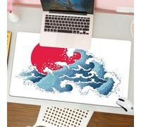 QRFASFZO Mouse Pad 31.5 × 12 inch Extended Large Mouse Mat Desk Pad, Stitched Edges Mousepad,Non-Slip Rubber Base,Dynamic wave art, blue waves surged with bold red sunlight in the,Gaming Mouse Pad XL