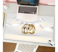 QRFASFZO Mouse Pad 31.5 × 12 inch Extended Large Mouse Mat Desk Pad, Stitched Edges Mousepad,Non-Slip Rubber Base,Wedding,Golden Colored Wedding Rings with Ribbon Marriage Icon Re,Gaming Mouse Pad XL