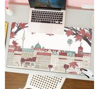 QRFASFZO Mouse Pad 31.5 × 12 inch Extended Large Mouse Mat Desk Pad, Stitched Edges Mousepad,Non-Slip Rubber Base,Hello Autumn in Berlin - hand drawn colorful of the city with TV,Gaming Mouse Pad XL