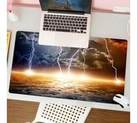 QRFASFZO Mouse Pad 31.5 × 12 inch Extended Large Mouse Mat Desk Pad, Stitched Edges Mousepad,Non-Slip Rubber Base,Dramatic Sky Lightning Bolts Illuminating the Skies Above a Cloud,Gaming Mouse Pad XL