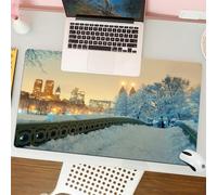 QRFASFZO Mouse Pad 31.5 × 12 inch Extended Large Mouse Mat Desk Pad, Stitched Edges Mousepad,Non-Slip Rubber Base,Winter, Central Park winter season with skyscrapers and Snow Bow,Gaming Mouse Pad XL