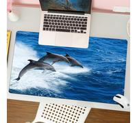 QRFASFZO Mouse Pad 31.5 × 12 inch Extended Large Mouse Mat Desk Pad, Stitched Edges Mousepad,Non-Slip Rubber Base,Marine Wildlife Background - Three Dolphins Jump Out of the Ocean,Gaming Mouse Pad XL