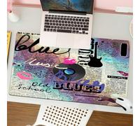 QRFASFZO Mouse Pad 31.5 × 12 inch Extended Large Mouse Mat Desk Pad, Stitched Edges Mousepad,Non-Slip Rubber Base,Old Newspaper Decor,Blues Music Genre Old Record Electric Guitars,Gaming Mouse Pad XL