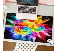QRFASFZO Mouse Pad 31.5 × 12 inch Extended Large Mouse Mat Desk Pad, Stitched Edges Mousepad,Non-Slip Rubber Base,fantastic bright rainbow roses with drops of luminous paint on bl,Gaming Mouse Pad XL