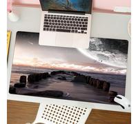 QRFASFZO Mouse Pad 31.5 × 12 inch Extended Large Mouse Mat Desk Pad, Stitched Edges Mousepad,Non-Slip Rubber Base,Espacio, Moon Fantasy Planet Beach con Old Pier con Sea Waves Fic,Gaming Mouse Pad XL