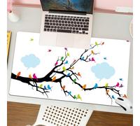 QRFASFZO Mouse Pad 31.5 × 12 inch Extended Large Mouse Mat Desk Pad, Stitched Edges Mousepad,Non-Slip Rubber Base,Art, colorful birds perched on black branches, creating a happy v,Gaming Mouse Pad XL