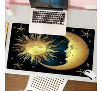 QRFASFZO Mouse Pad 31.5 × 12 inch Extended Large Mouse Mat Desk Pad, Stitched Edges Mousepad,Non-Slip Rubber Base,Psychedelic, Sacred Moon and Sun in Antique Style My,Gaming Mouse Pad XL