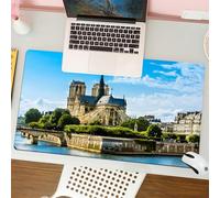QRFASFZO Mouse Pad 31.5 × 12 inch Extended Large Mouse Mat Desk Pad, Stitched Edges Mousepad,Non-Slip Rubber Base,Paris Decor,Cathedrale Notre Dame De Paris Ancient Monumental Tra,Gaming Mouse Pad XL