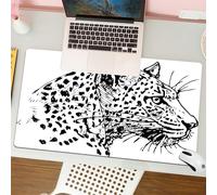 QRFASFZO Mouse Pad 31.5 × 12 inch Extended Large Mouse Mat Desk Pad, Stitched Edges Mousepad,Non-Slip Rubber Base,sketch of the leopard head, leopard print linear T picture, monoc,Gaming Mouse Pad XL