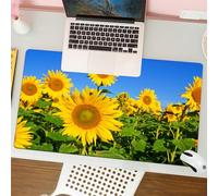 QRFASFZO Mouse Pad 31.5 × 12 inch Extended Large Mouse Mat Desk Pad, Stitched Edges Mousepad,Non-Slip Rubber Base,Sunflower field, sunflowers lean against the blue sky, flowers Th,Gaming Mouse Pad XL