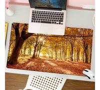 QRFASFZO Mouse Pad 31.5 × 12 inch Extended Large Mouse Mat Desk Pad, Stitched Edges Mousepad,Non-Slip Rubber Base,Woodland floor covered in bright orange fall leaves and morning s,Gaming Mouse Pad XL