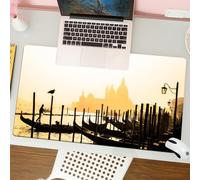 QRFASFZO Mouse Pad 31.5 × 12 inch Extended Large Mouse Mat Desk Pad, Stitched Edges Mousepad,Non-Slip Rubber Base,Venetian wooden boat gondola and Roman Catholic church Santa Mari,Gaming Mouse Pad XL