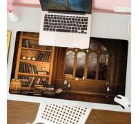 QRFASFZO Mouse Pad 31.5 × 12 inch Extended Large Mouse Mat Desk Pad, Stitched Edges Mousepad,Non-Slip Rubber Base,Night book corner, a beautifully decorated library space with dar,Gaming Mouse Pad XL