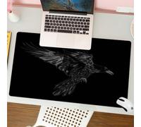 QRFASFZO Mouse Pad 31.5 × 12 inch Extended Large Mouse Mat Desk Pad, Stitched Edges Mousepad,Non-Slip Rubber Base,Grunge Bird Flying Raven Black Wildlife Page Crow Dark Detail Dra,Gaming Mouse Pad XL