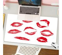 QRFASFZO Mouse Pad 31.5 × 12 inch Extended Large Mouse Mat Desk Pad, Stitched Edges Mousepad,Non-Slip Rubber Base,Kiss,Various Different Kiss Marks in Red Woman Seduction Lipstick,Gaming Mouse Pad XL