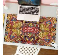 QRFASFZO Mouse Pad 31.5 × 12 inch Extended Large Mouse Mat Desk Pad, Stitched Edges Mousepad,Non-Slip Rubber Base,Psychedelic Retro Color Old-Fashion Doodle Effect Tribal Theme Pa,Gaming Mouse Pad XL