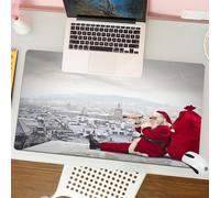 QRFASFZO Mouse Pad 31.5 × 12 inch Extended Large Mouse Mat Desk Pad, Stitched Edges Mousepad,Non-Slip Rubber Base,Christmas theme, Santa Claus sitting on the roof, using a telesco,Gaming Mouse Pad XL