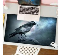 QRFASFZO Mouse Pad 31.5 × 12 inch Extended Large Mouse Mat Desk Pad, Stitched Edges Mousepad,Non-Slip Rubber Base,Birds, black crows perched on twisted tree branches under moonlig,Gaming Mouse Pad XL