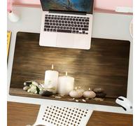 QRFASFZO Mouse Pad 31.5 × 12 inch Extended Large Mouse Mat Desk Pad, Stitched Edges Mousepad,Non-Slip Rubber Base,Tranquil candles, stones and flowers on wood, burning candles, pe,Gaming Mouse Pad XL