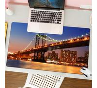 QRFASFZO Mouse Pad 31.5 × 12 inch Extended Large Mouse Mat Desk Pad, Stitched Edges Mousepad,Non-Slip Rubber Base,New York, Manhattan Bridge with night lights over the Hudson Rive,Gaming Mouse Pad XL