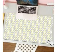 QRFASFZO Mouse Pad 31.5 × 12 inch Extended Large Mouse Mat Desk Pad, Stitched Edges Mousepad,Non-Slip Rubber Base,Gray and Yellow, Blue Inspired Square Rounds, for Kitchen,Gaming Mouse Pad XL