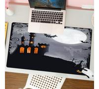 QRFASFZO Mouse Pad 31.5 × 12 inch Extended Large Mouse Mat Desk Pad, Stitched Edges Mousepad,Non-Slip Rubber Base,Vintage Halloween,Halloween Themed Asymmetric Caste with Scary Ba,Gaming Mouse Pad XL