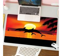 QRFASFZO Mouse Pad 31.5 × 12 inch Extended Large Mouse Mat Desk Pad, Stitched Edges Mousepad,Non-Slip Rubber Base,Whale, two dolphins in the ocean at sunset with palm leaves, roma,Gaming Mouse Pad XL