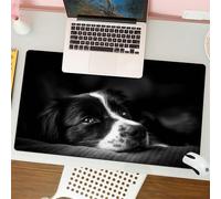 QRFASFZO Mouse Pad 31.5 × 12 inch Extended Large Mouse Mat Desk Pad, Stitched Edges Mousepad,Non-Slip Rubber Base,Emotion photo down black and white border collie,Gaming Mouse Pad XL