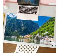 QRFASFZO Mouse Pad 31.5 × 12 inch Extended Large Mouse Mat Desk Pad, Stitched Edges Mousepad,Non-Slip Rubber Base,Landscape, natural view of Hallstatt in Austria mountains forest,Gaming Mouse Pad XL