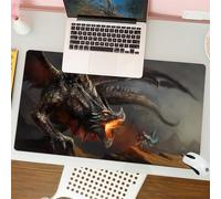 QRFASFZO Mouse Pad 31.5 × 12 inch Extended Large Mouse Mat Desk Pad, Stitched Edges Mousepad,Non-Slip Rubber Base,Middle Ages, Fantasy Scene Fearless Knight Fighting Dragons Mytho,Gaming Mouse Pad XL