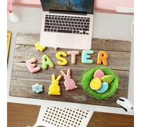 QRFASFZO Mouse Pad 31.5 × 12 inch Extended Large Mouse Mat Desk Pad, Stitched Edges Mousepad,Non-Slip Rubber Base,Easter theme, colorful festive cookies spelling 'Easter' and rabb,Gaming Mouse Pad XL
