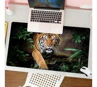 QRFASFZO Mouse Pad 31.5 × 12 inch Extended Large Mouse Mat Desk Pad, Stitched Edges Mousepad,Non-Slip Rubber Base,Animal, a wild Bengal tiger, crosses leaves, staring at the lush,Gaming Mouse Pad XL