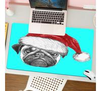 QRFASFZO Mouse Pad 31.5 × 12 inch Extended Large Mouse Mat Desk Pad, Stitched Edges Mousepad,Non-Slip Rubber Base,pug in a Santa hat, sits on a bright turquoise background, exudin,Gaming Mouse Pad XL