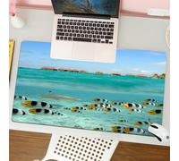QRFASFZO Mouse Pad 31.5 × 12 inch Extended Large Mouse Mat Desk Pad, Stitched Edges Mousepad,Non-Slip Rubber Base,Ocean, Reef Shark Blacktip Chasing Butterfly Fish Lagoon de Bora,Gaming Mouse Pad XL
