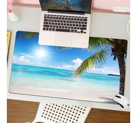 QRFASFZO Mouse Pad 31.5 × 12 inch Extended Large Mouse Mat Desk Pad, Stitched Edges Mousepad,Non-Slip Rubber Base,Tropical beach landscape, coconut trees on the beach under the cl,Gaming Mouse Pad XL