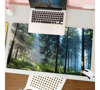 QRFASFZO Mouse Pad 31.5 × 12 inch Extended Large Mouse Mat Desk Pad, Stitched Edges Mousepad,Non-Slip Rubber Base,quiet path through tall trees, bathing in the sun piercing the mo,Gaming Mouse Pad XL