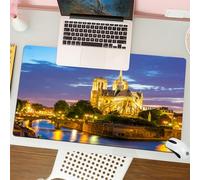 QRFASFZO Mouse Pad 31.5 × 12 inch Extended Large Mouse Mat Desk Pad, Stitched Edges Mousepad,Non-Slip Rubber Base,Notre Dame Cathedral at dusk in Paris France Riverside Scen,Gaming Mouse Pad XL