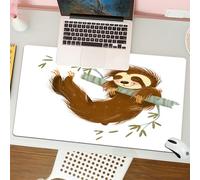 QRFASFZO Mouse Pad 31.5 × 12 inch Extended Large Mouse Mat Desk Pad, Stitched Edges Mousepad,Non-Slip Rubber Base,Animal, sketch of cartoon cute brown sloth, swinging on the branc,Gaming Mouse Pad XL