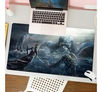QRFASFZO Mouse Pad 31.5 × 12 inch Extended Large Mouse Mat Desk Pad, Stitched Edges Mousepad,Non-Slip Rubber Base,Nautical theme, a fearless pirate faces the fabulous sea monster,Gaming Mouse Pad XL