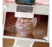 QRFASFZO Mouse Pad 31.5 × 12 inch Extended Large Mouse Mat Desk Pad, Stitched Edges Mousepad,Non-Slip Rubber Base,Animal, an angel kitten with wings and halo, looking at the sky,Gaming Mouse Pad XL