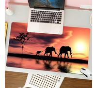 QRFASFZO Mouse Pad 31.5 × 12 inch Extended Large Mouse Mat Desk Pad, Stitched Edges Mousepad,Non-Slip Rubber Base,The elephant family is taking a walk by the water's edge,Dramatic,Gaming Mouse Pad XL