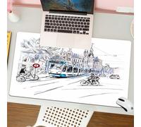 QRFASFZO Mouse Pad 31.5 × 12 inch Extended Large Mouse Mat Desk Pad, Stitched Edges Mousepad,Non-Slip Rubber Base,City sketch, a tram navigating the city street with cyclists and,Gaming Mouse Pad XL