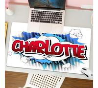 QRFASFZO Mouse Pad 31.5 × 12 inch Extended Large Mouse Mat Desk Pad, Stitched Edges Mousepad,Non-Slip Rubber Base,Dynamic comic style 'Charlotte', bold red letters from spotted bl,Gaming Mouse Pad XL