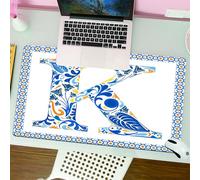 QRFASFZO Mouse Pad 31.5 × 12 inch Extended Large Mouse Mat Desk Pad, Stitched Edges Mousepad,Non-Slip Rubber Base,Letter K with blue, orange and yellow elements on top, sit on a w,Gaming Mouse Pad XL