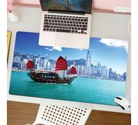 QRFASFZO Mouse Pad 31.5 × 12 inch Extended Large Mouse Mat Desk Pad, Stitched Edges Mousepad,Non-Slip Rubber Base,Hong Kong landscape boat in Victoria Harbour Hong Kong commercial,Gaming Mouse Pad XL